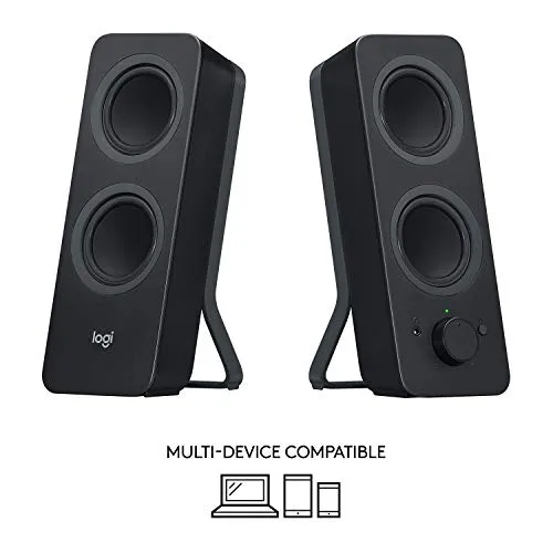 Logitech Z207 2.0 Multi Device Stereo Speaker (Black), 9.5" x 3.5" x 4.9&Quot; computer speaker - side view