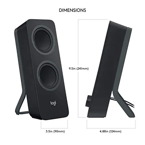 Logitech Z207 2.0 Multi Device Stereo Speaker (Black), 9.5" x 3.5" x 4.9&Quot; computer speaker - close-up