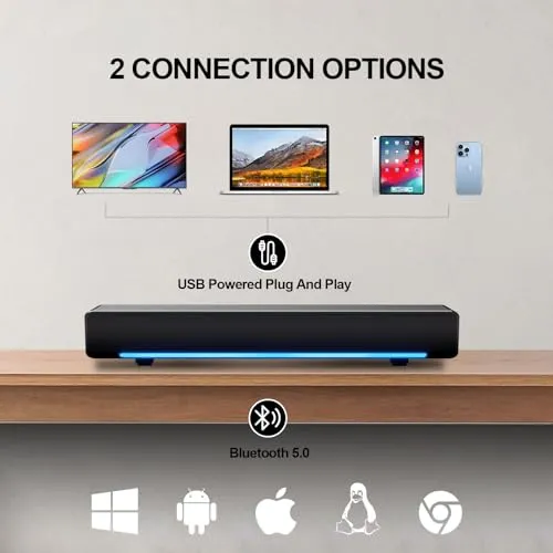 MARBOO Computer PC Bluetooth Soundbar Speakers Wireless USB Powered Laptop Desktop Monitor Speakers for PC Smartphone Ipad