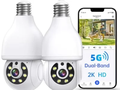 Noahcam Light Bulb Security Camera, 5G/2.4G WiFi Security Cameras Wireless Outdoor with Motion Detection and Alarm, Two-Way