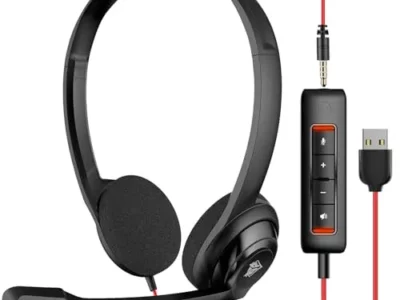 NUBWO HW02 USB Computer Headset with Clear Chat Microphone, Lightweight On-Ear Wired Headset for MS Teams, Skype, Webinars,