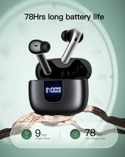OFNEX Wireless Earbuds Bluetooth 5.3 Headphones 78Hrs Playtime In-ear Earbuds with Wireless Charging Case LED Power Display