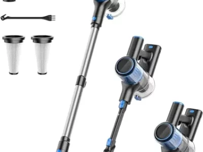 OIIWNS Cordless Vacuum Cleaner, 25Kpa Powerful Suction Stick Vacuum, 40Mins Runtime Detachable Battery, 3 Power Modes & LED