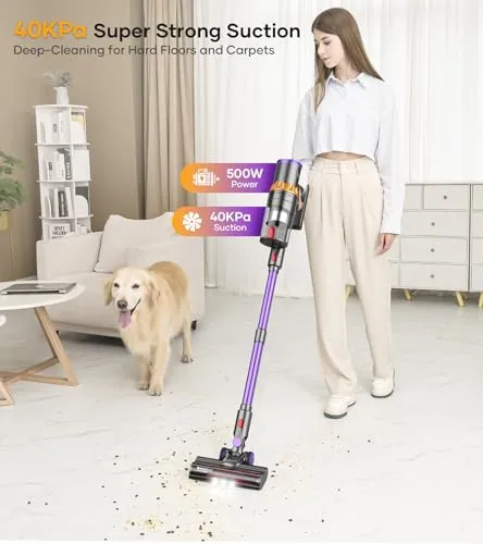 ORFELD Cordless Vacuum Cleaner, 40Kpa/500W Stick Vacuum with Smart Display, Up to 60Mins Runtime Vacuum Cleaner for Home,