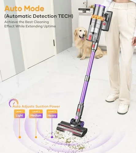 ORFELD Cordless Vacuum Cleaner, 40Kpa/500W Stick Vacuum with Smart Display, Up to 60Mins Runtime Vacuum Cleaner for Home,