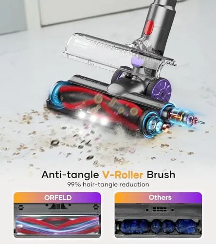 ORFELD Cordless Vacuum Cleaner, 40Kpa/500W Stick Vacuum with Smart Display, Up to 60Mins Runtime Vacuum Cleaner for Home,