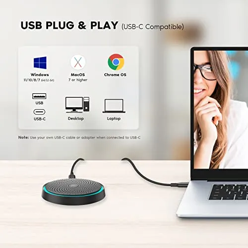 Oriveegyo Conference USB Microphone for Computer PC Laptop, Desktop Omnidirectional Condenser Microphone with Mute