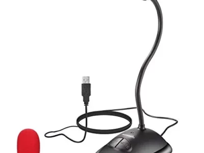 Perrycom USB Computer Microphone, Plug&Play Cardioid Condenser PC Laptop Mic, On/Off and Mute Buttons with LED Indicator,