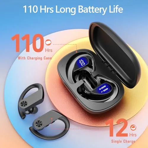PocBuds Earbuds 110H Playtime Bluetooth Headphones Wireless Earbuds with 2200mAh Charging Case Dual LED Display Ear Buds