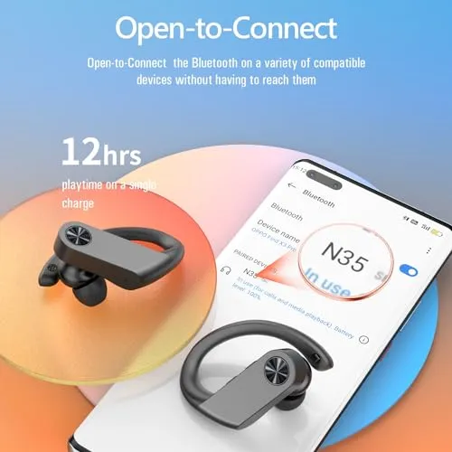 PocBuds Earbuds 110H Playtime Bluetooth Headphones Wireless Earbuds with 2200mAh Charging Case Dual LED Display Ear Buds