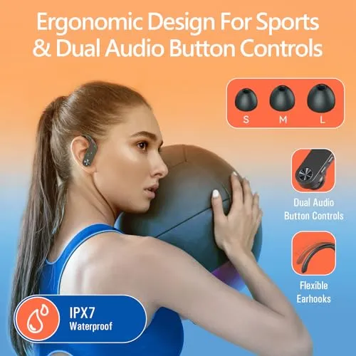 PocBuds Earbuds 110H Playtime Bluetooth Headphones Wireless Earbuds with 2200mAh Charging Case Dual LED Display Ear Buds