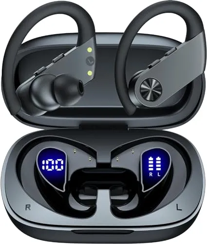 PocBuds Earbuds 110H Playtime Bluetooth Headphones Wireless Earbuds with 2200mAh Charging Case Dual LED Display Ear Buds