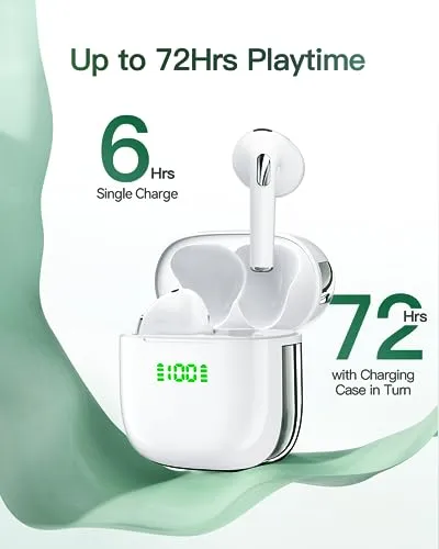 PocBuds Earbuds 72Hrs Playback Wireless Earbuds Bluetooth Headphones with LED Power Display Charging Case Ear buds IPX7