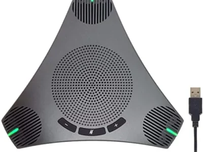 PolaTab Conference Speaker and Microphone, 360° Omnidirectional USB Speakerphone Microphone with USB Hub, Noise