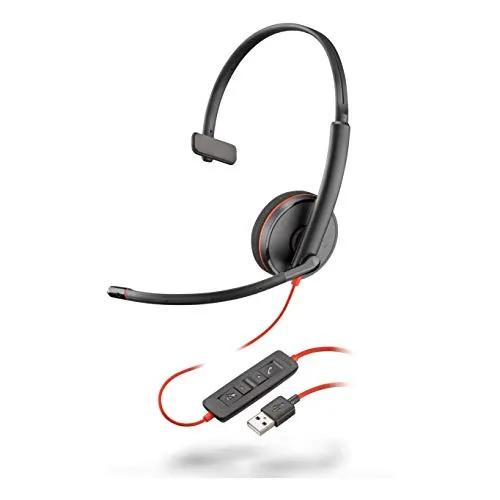 Poly Plantronics - Blackwire 3210 - Wired, Single Ear (Monaural) Headset with Boom Mic - USB-A to connect to your PC and/or
