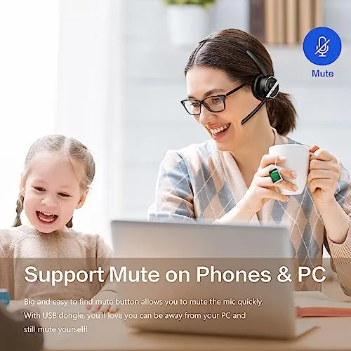 PrancyBt Bluetooth Headset, Wireless Headset with Microphone for PC, V5.2 Computer Headset with Noise Cancelling Mic, USB