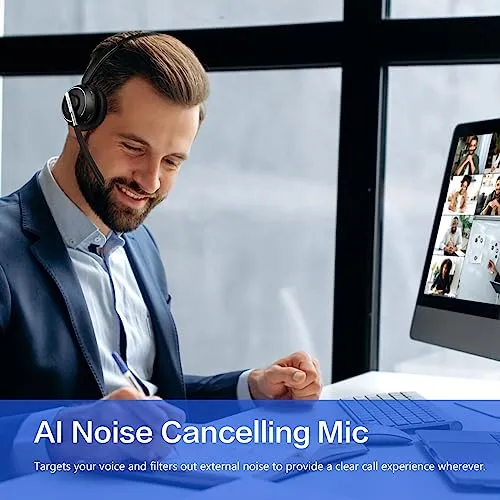 PrancyBt Bluetooth Headset, Wireless Headset with Microphone for PC, V5.2 Computer Headset with Noise Cancelling Mic, USB