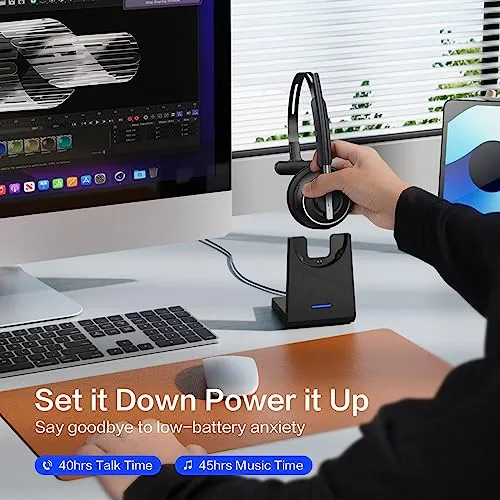 PrancyBt Bluetooth Headset, Wireless Headset with Microphone for PC, V5.2 Computer Headset with Noise Cancelling Mic, USB