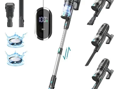 PRETTYCARE Cordless Vacuum Cleaner, 30Kpa Powerful Stick Vacuum with 260W Brushless Motor, LED Touch Display, 45 Mins Long