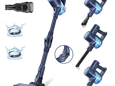 PRETTYCARE Cordless Vacuum Cleaner, 6 in 1 Lightweight Stick Vacuum Self-Standing with Powerful Suction, 180° Bendable Wand