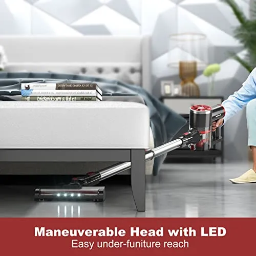 PRETTYCARE Cordless Vacuum Cleaner, Self-Standing, 25Kpa Powerful Suction Stick Vacuum with Smart LED Display, 40Min Long