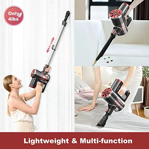 PRETTYCARE Cordless Vacuum Cleaner, Self-Standing, 25Kpa Powerful Suction Stick Vacuum with Smart LED Display, 40Min Long