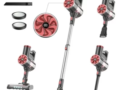 PRETTYCARE Cordless Vacuum Cleaner, Self-Standing, 25Kpa Powerful Suction Stick Vacuum with Smart LED Display, 40Min Long