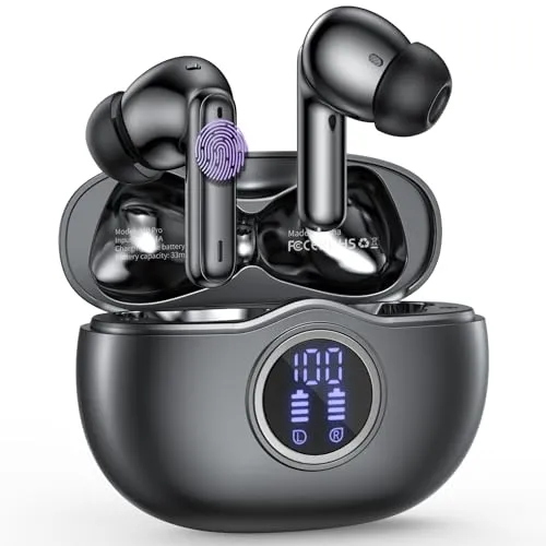 QYCAITEK Wireless Earbuds 50Hrs Playtime Bluetooth Earbuds Built in Noise Cancellation Mic with Charging Case, Bluetooth