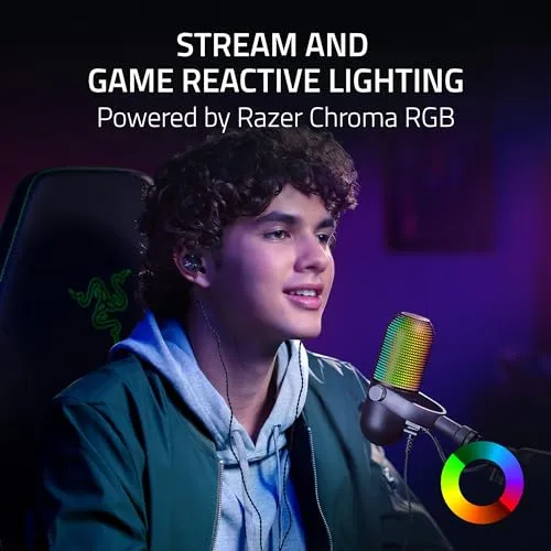 Razer Seiren V3 Chroma RGB USB Microphone: Stream & Game Reactive Lighting - Tap-to-Mute Sensor - Condenser Mic - Digital