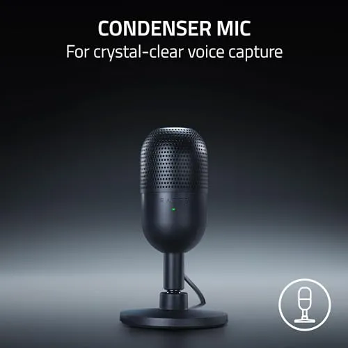 Razer Seiren V3 Mini USB Microphone: Condenser Mic - Supercardioid Pickup Pattern - Tap-to-Mute Sensor with LED Indicator -