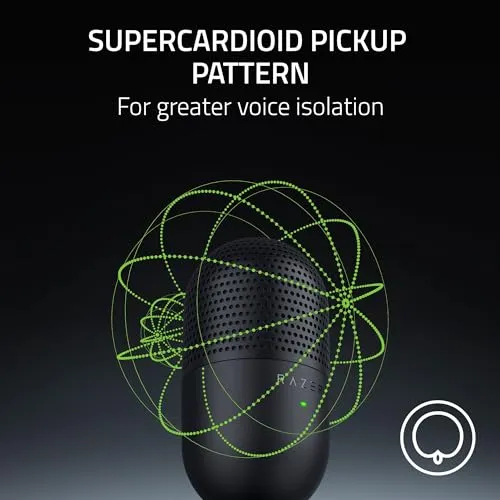 Razer Seiren V3 Mini USB Microphone: Condenser Mic - Supercardioid Pickup Pattern - Tap-to-Mute Sensor with LED Indicator -