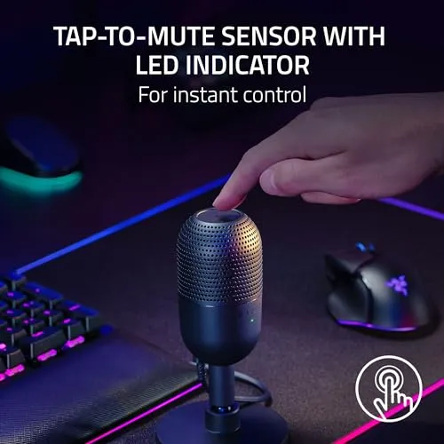 Razer Seiren V3 Mini USB Microphone: Condenser Mic - Supercardioid Pickup Pattern - Tap-to-Mute Sensor with LED Indicator -