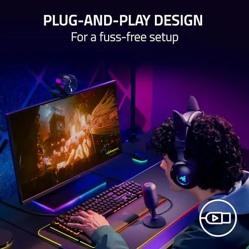 Razer Seiren V3 Mini USB Microphone: Condenser Mic - Supercardioid Pickup Pattern - Tap-to-Mute Sensor with LED Indicator -