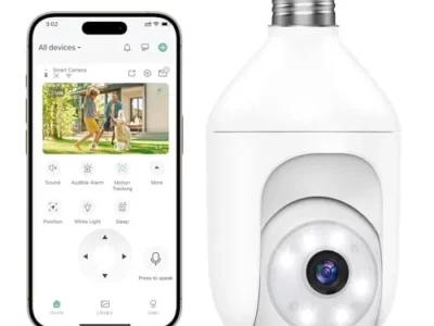 Recacam 2K Light Bulb Security Cameras Wireless Outdoor Indoor, 2.4GHz WiFi Cameras for Home Security with Spotlight, Color