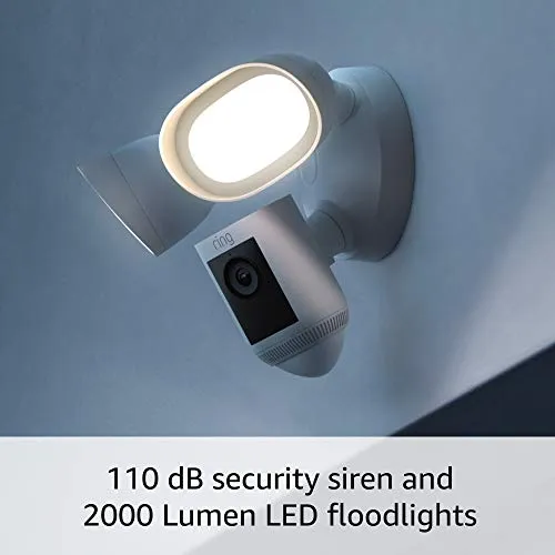 Ring Floodlight Cam Wired Pro with Bird’s Eye View and 3D Motion Detection, White security camera - in use