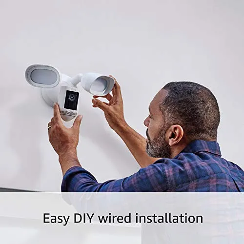 Ring Floodlight Cam Wired Pro with Bird’s Eye View and 3D Motion Detection, White security camera - close-up