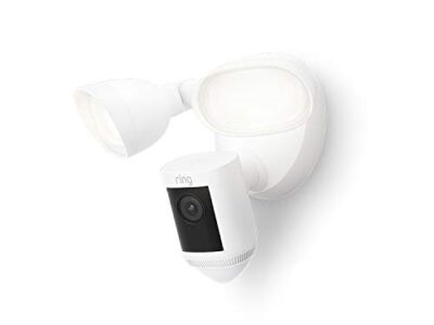 Ring Floodlight Cam Wired Pro with Bird’s Eye View and 3D Motion Detection, White security camera