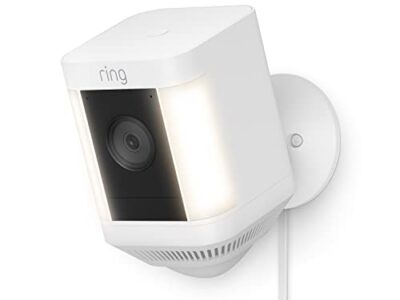 Ring Spotlight Cam Plus, Plug-in | Two-Way Talk, Color Night Vision, and Security Siren (2022 release) - White security