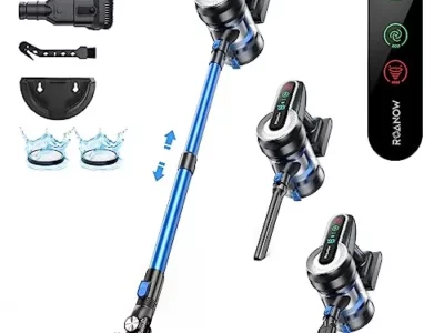 Roanow Cordless Vacuum Cleaner, 450W/38KPA Cordless Vacuum with LED Display, 55Mins Runtime Lightweight & Ultra-Quiet