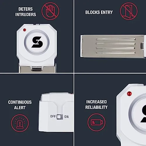 SABRE 120 dB Wedge Door Stop Security Alarm, Extremely Loud Wireless Alarm Siren Audible Up To 1,500 Ft., Non-Skid Pad,