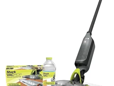 Shark VM252 VACMOP Pro Cordless Hard Floor Vacuum Mop with LED Headlights, 4 Disposable Pads & 12 oz. Cleaning Solution,