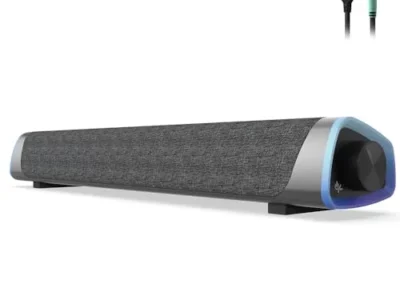 SOULION R30 Computer Speakers, USB Powered 3.5mm AUX Small PC Speakers, Colorful LED Lights with Switch Button, Surround