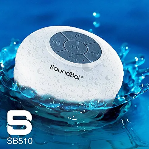 Soundbot SB510 HD Water Resistant Bluetooth Shower Speaker, Handsfree Portable Speakerphone with Built-in Mic, 6hrs of