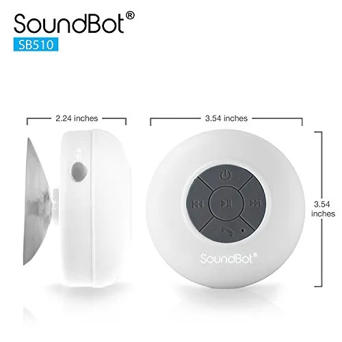 Soundbot SB510 HD Water Resistant Bluetooth Shower Speaker, Handsfree Portable Speakerphone with Built-in Mic, 6hrs of
