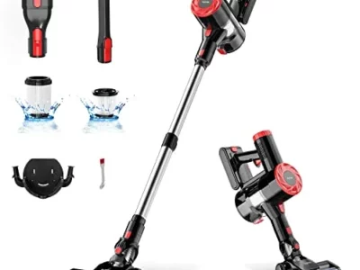 Syvio Cordless Vacuum Cleaner Rechargeable with 2200mAh Detachable Battery, 18000Pa Cyclone Vacuum with Double HEPA Filters,