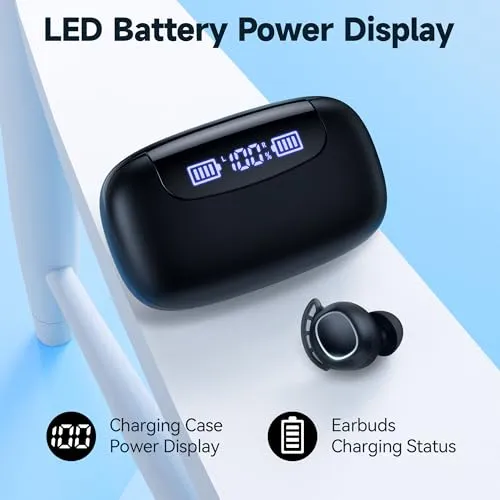 TAGRY Bluetooth Headphones Wireless Earbuds 120H Playtime Ear Buds IPX7 Waterproof Earphones Digital Power Display Headsets
