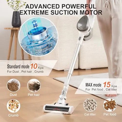 TMA Cordless Vacuum Cleaner, 6 in 1 Stick Vacuum Cleaner with 4 Filters 8-Cell Battery & 40 Mins Running Time 1.3L Dust