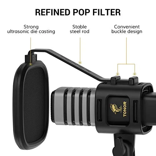 TONOR USB Microphone, Cardioid Condenser Mic with Tripod Stand, Pop Filter, Shock Mount, Compatible with Windows, MacOS,
