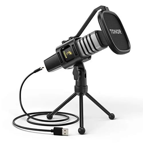 TONOR USB Microphone, Cardioid Condenser Mic with Tripod Stand, Pop Filter, Shock Mount, Compatible with Windows, MacOS,