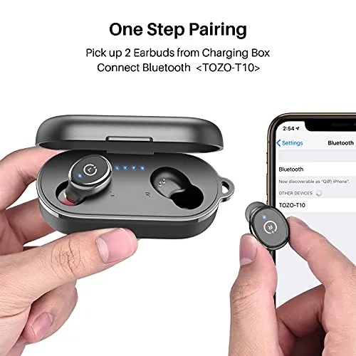 TOZO T10 Bluetooth 5.3 Wireless Earbuds with Wireless Charging Case IPX8 Waterproof Stereo Headphones in Ear Built in Mic